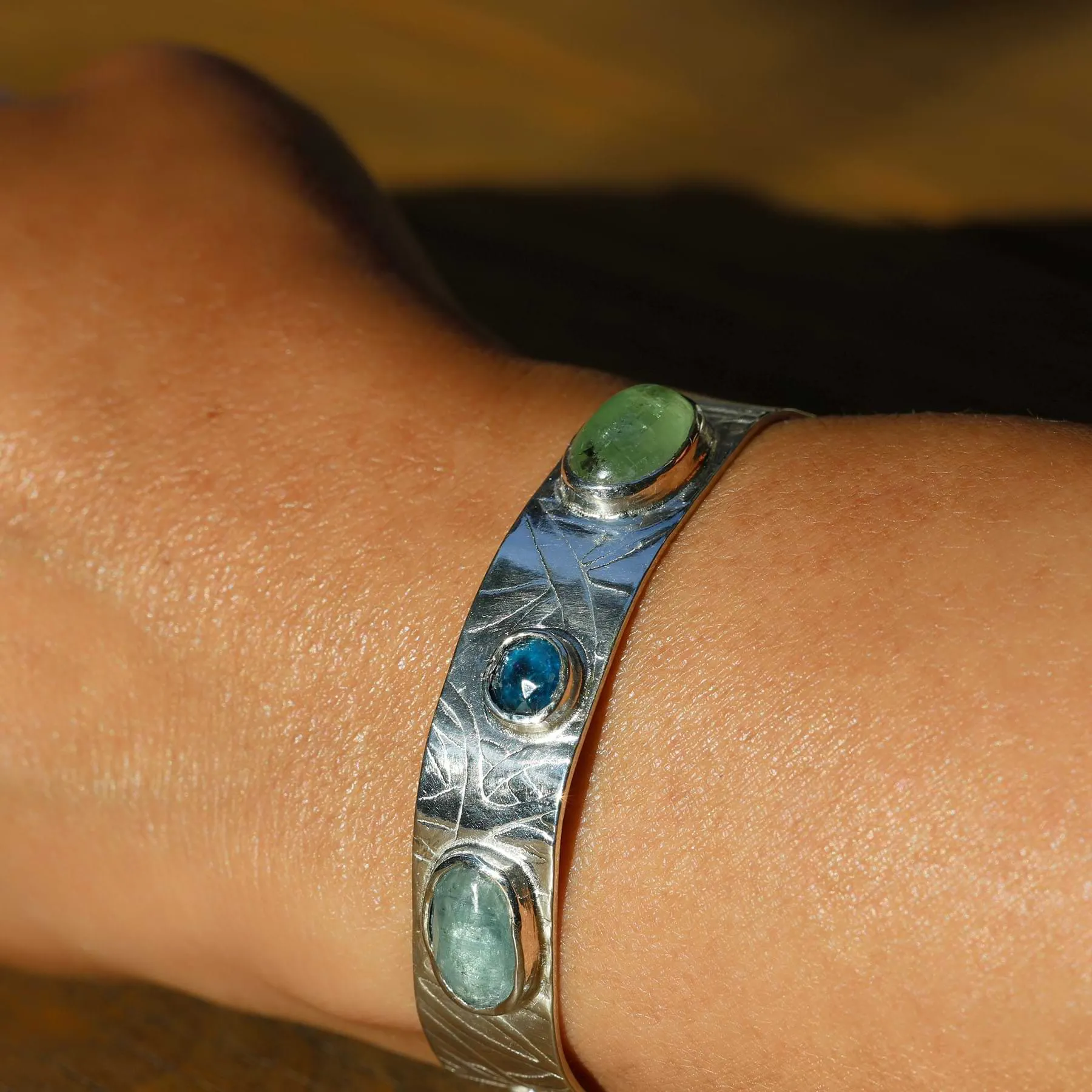 Silver Gemstone Wrist Band