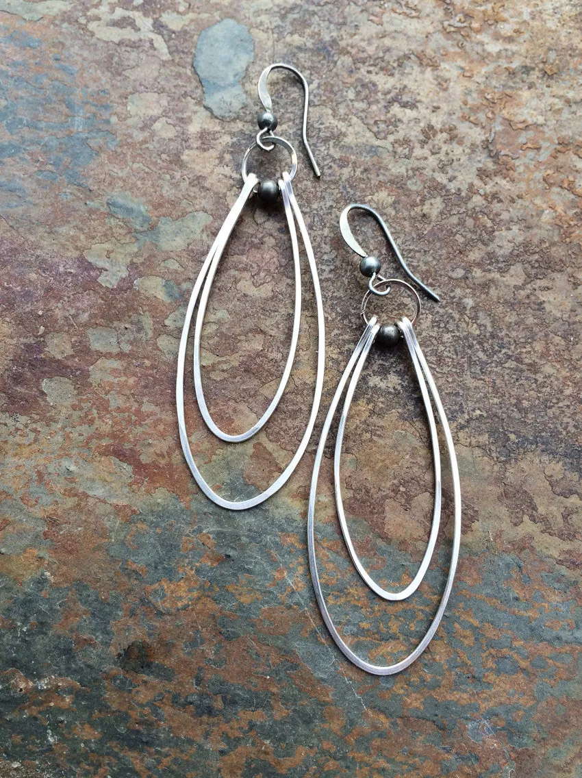 Silver Hoop Earrings, Double Silver Hammered Hoop Earrings