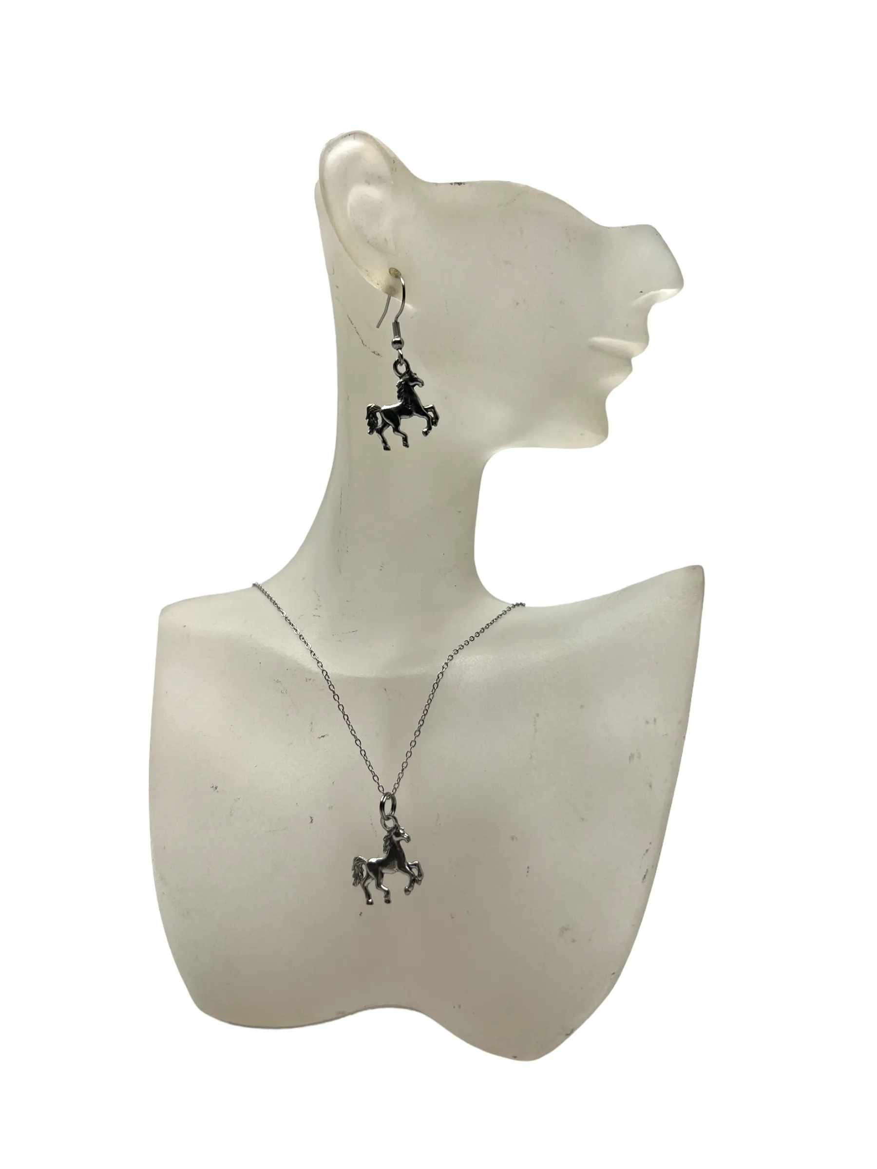 Silver Horse Charm Necklace Earrings Set | Gift for Horse Lover