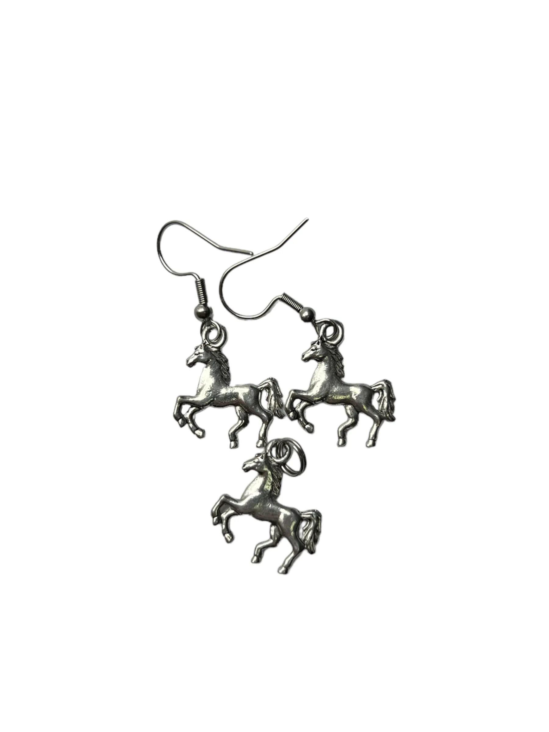 Silver Horse Charm Necklace Earrings Set | Gift for Horse Lover