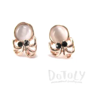 Small Octopus Squid Shaped Stud Earrings in Rose Gold with Pearl Detail