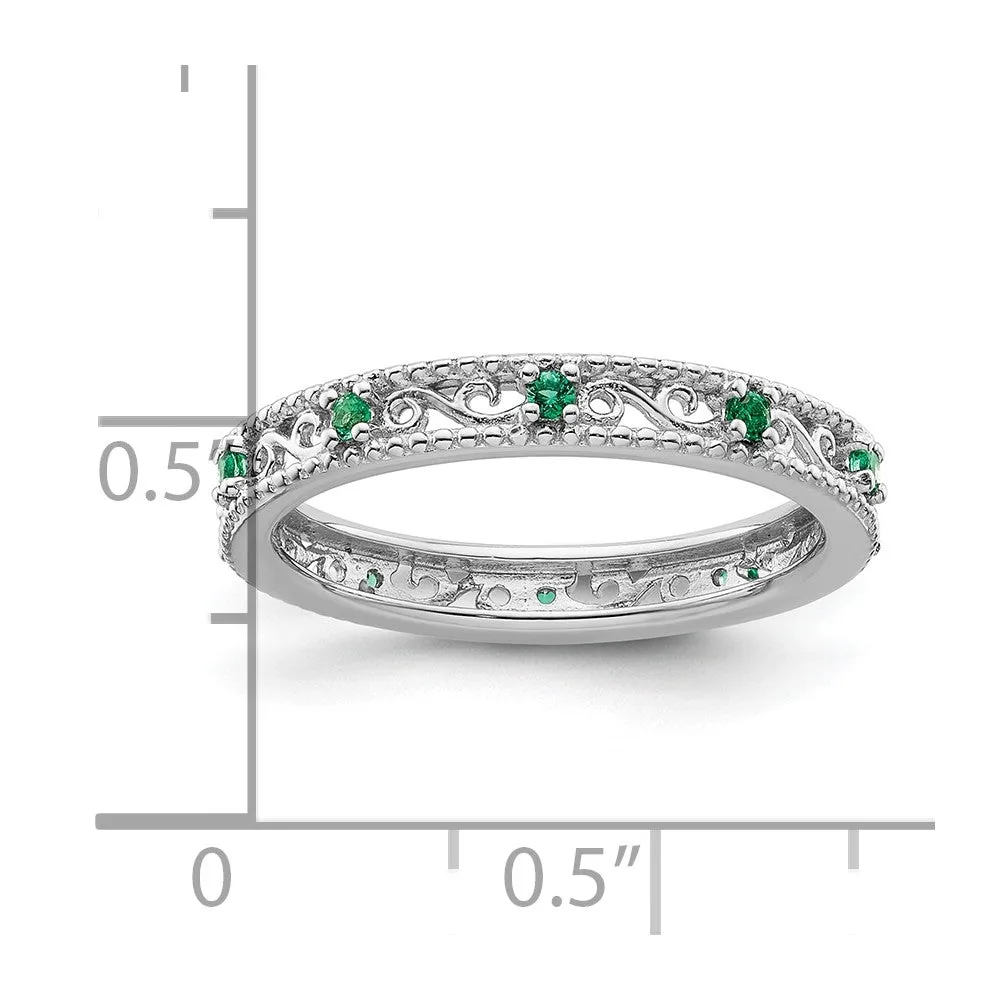 Stackable Expressions Created Emerald Ring in Sterling Silver