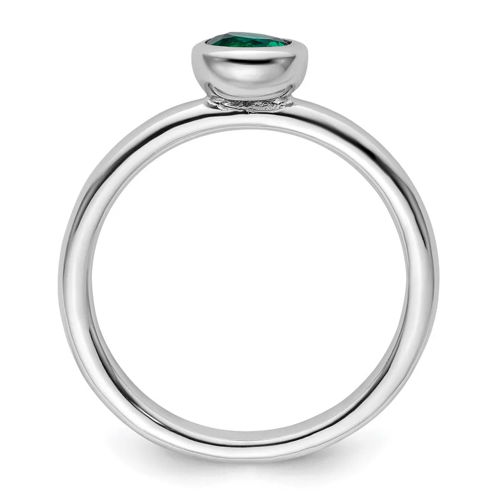 Stackable Expressions Low 5mm Round Created Emerald Ring in Sterling Silver