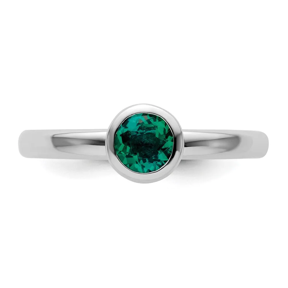 Stackable Expressions Low 5mm Round Created Emerald Ring in Sterling Silver