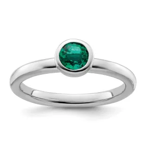 Stackable Expressions Low 5mm Round Created Emerald Ring in Sterling Silver