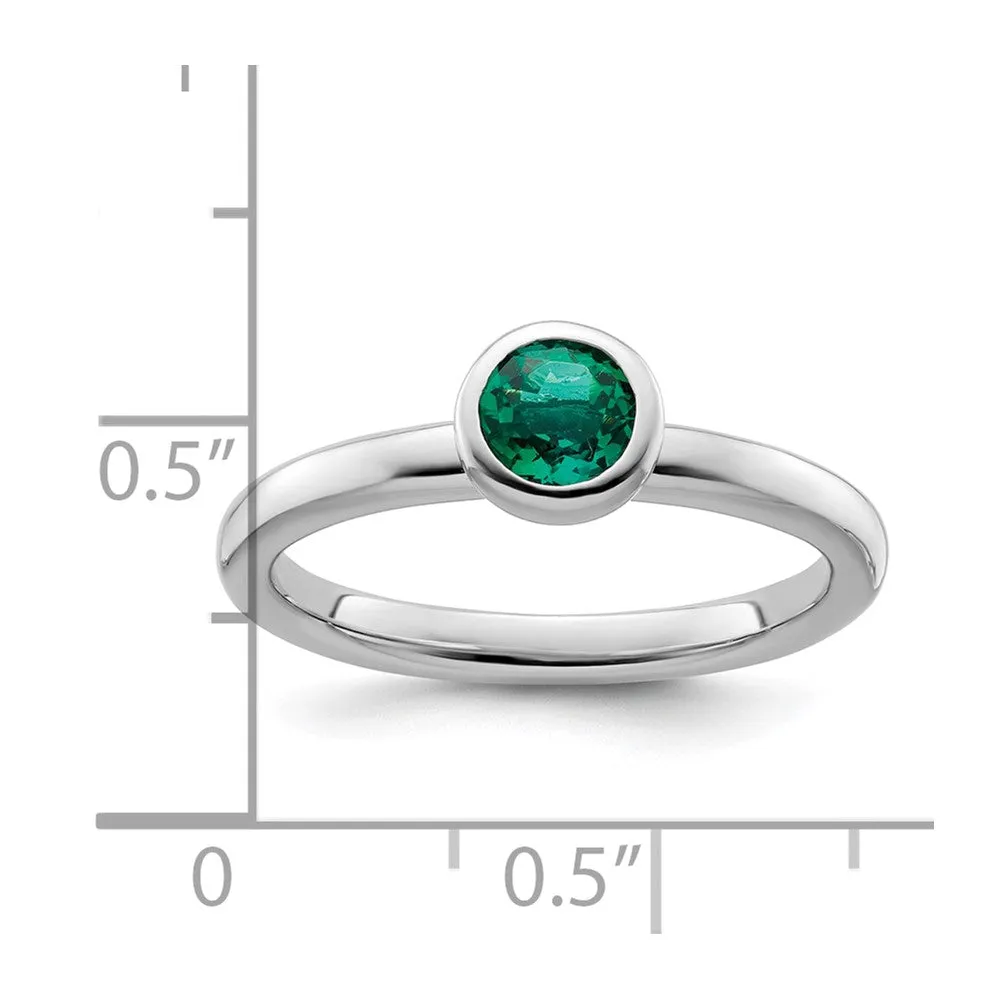 Stackable Expressions Low 5mm Round Created Emerald Ring in Sterling Silver