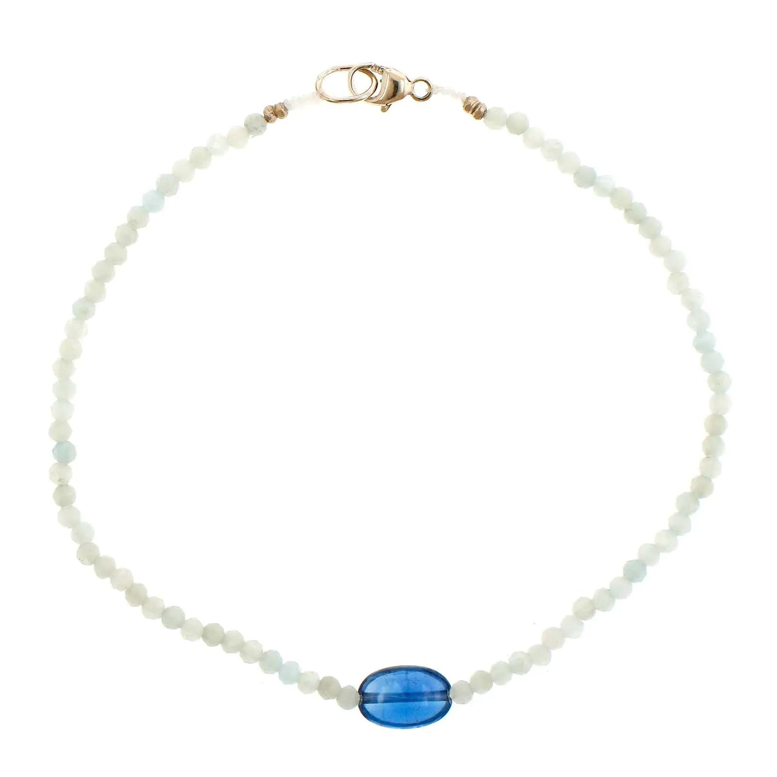 Sterling Silver Aquamarine & Kyanite Beaded Bracelet