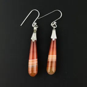 Sterling Silver Banded Agate Drop Earrings