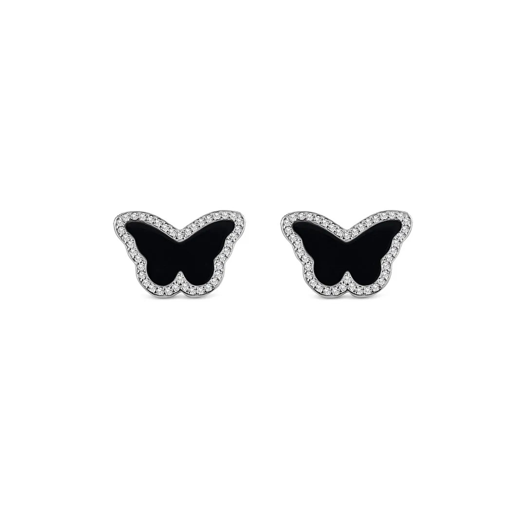 Sterling Silver Onyx Butterfly Earrings