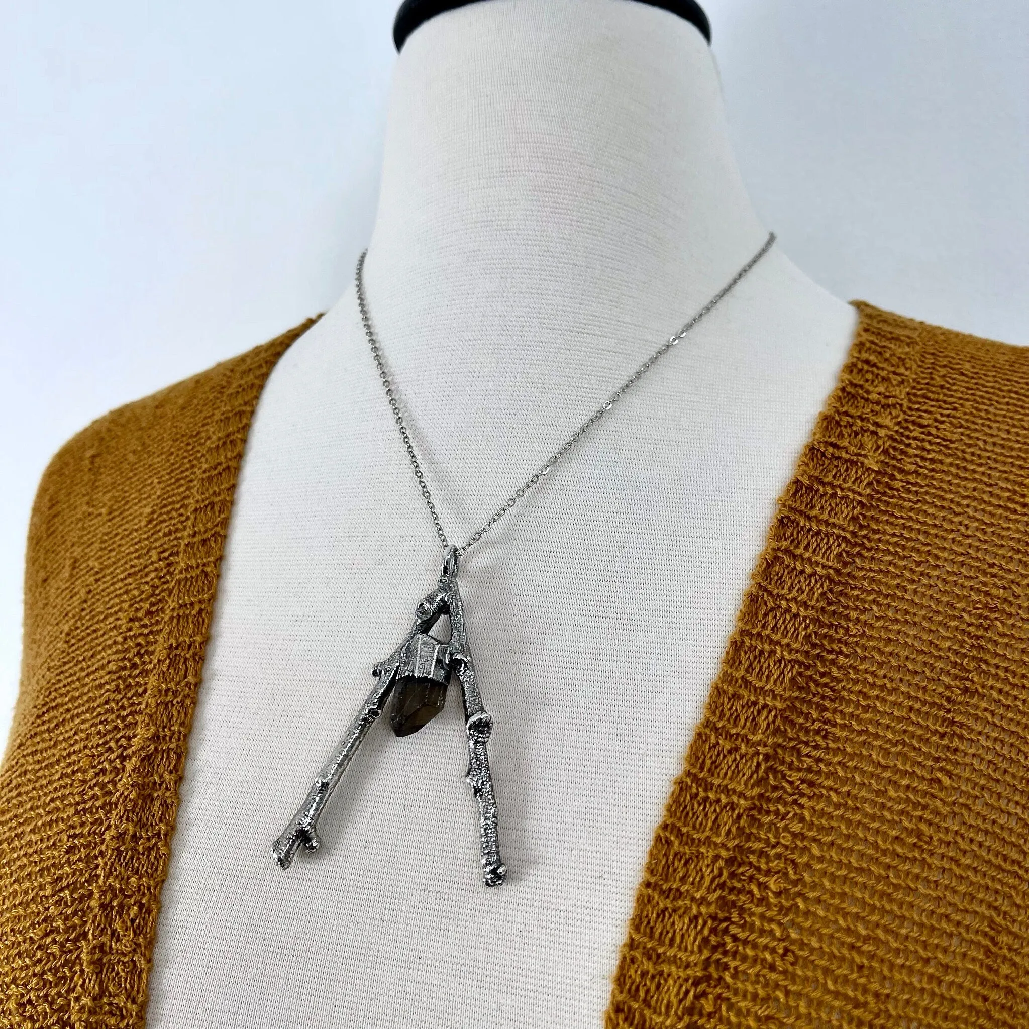 Sticks & Stones Collection- Smokey Quartz Necklace in Fine Silver /