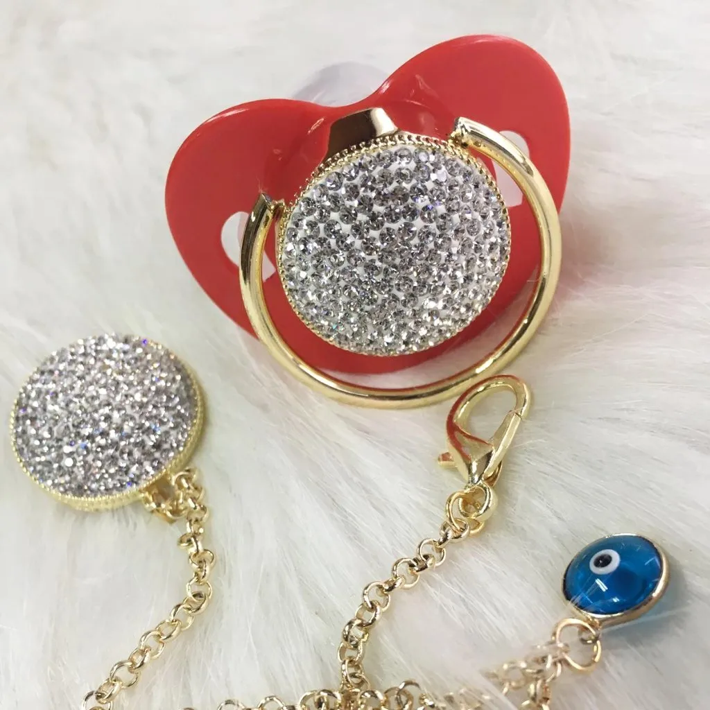 Swarovski Crystal Baby Pacifier & Evil Eye Charm