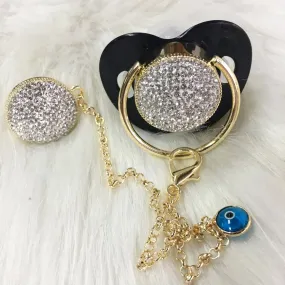 Swarovski Crystal Baby Pacifier & Evil Eye Charm