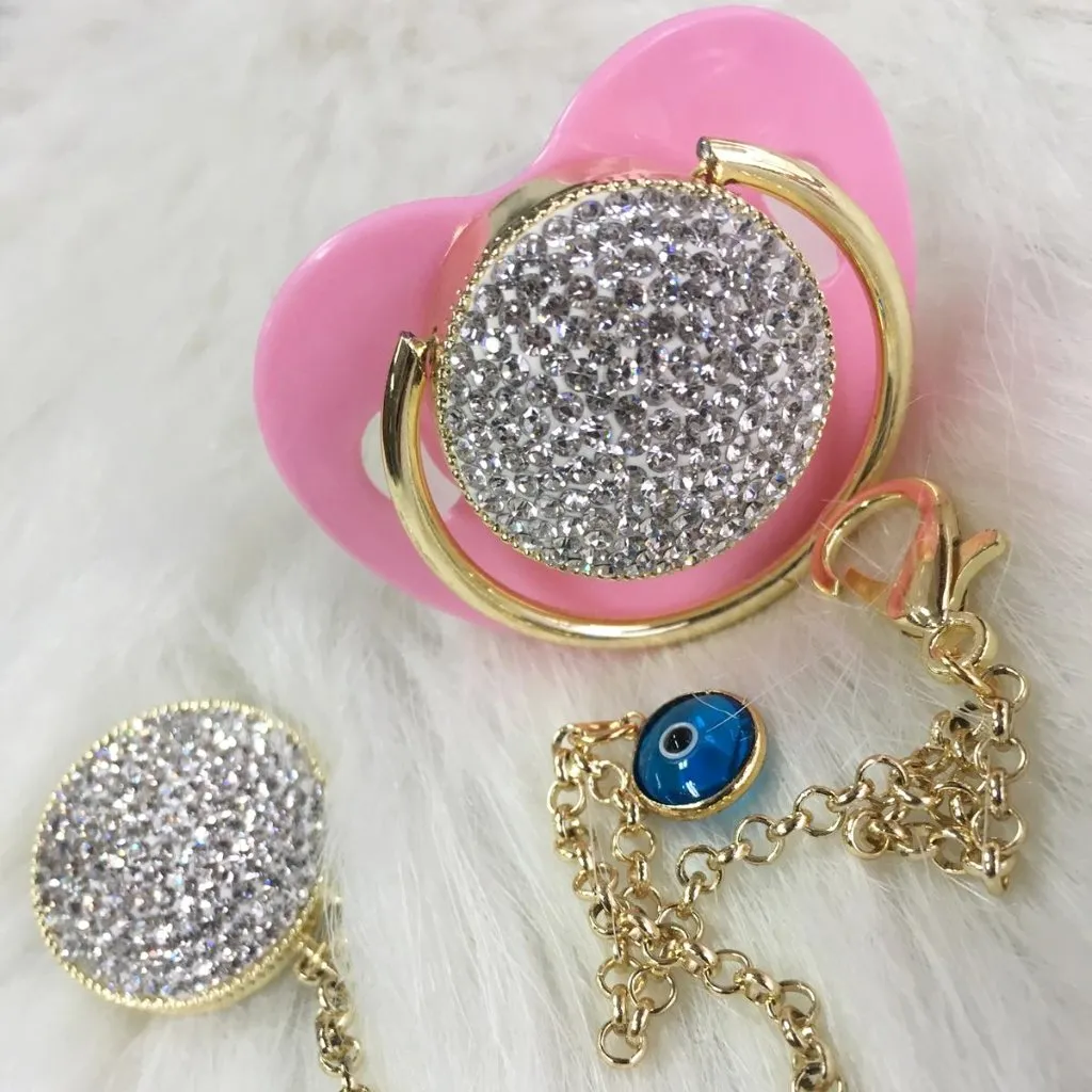 Swarovski Crystal Baby Pacifier & Evil Eye Charm