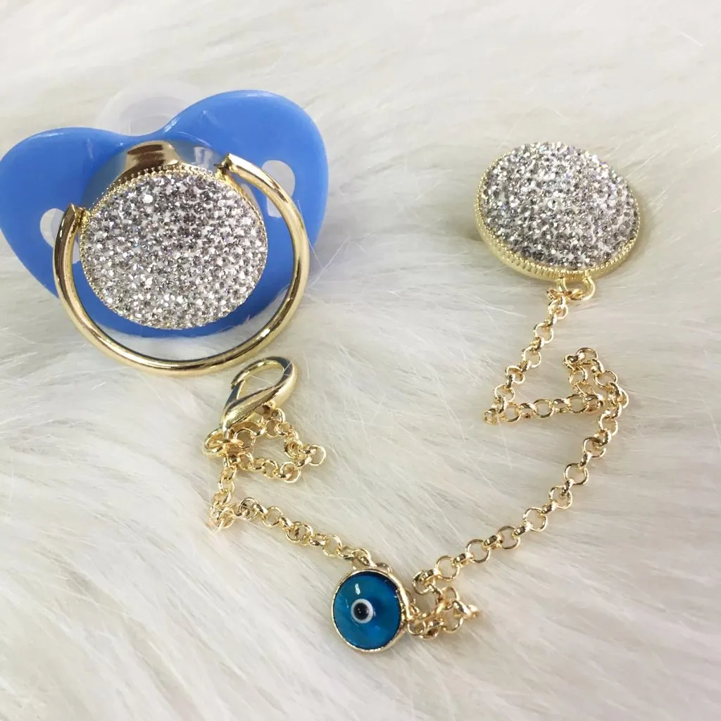 Swarovski Crystal Baby Pacifier & Evil Eye Charm