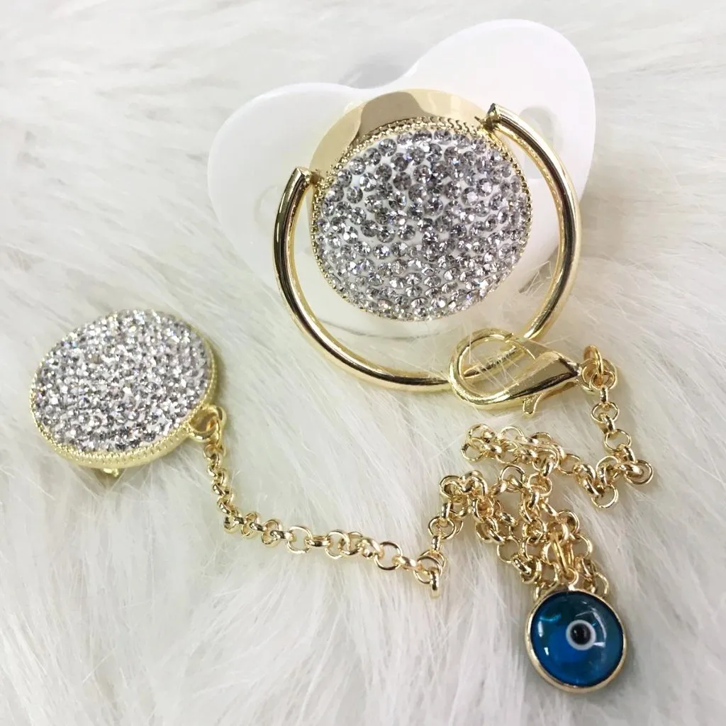 Swarovski Crystal Baby Pacifier & Evil Eye Charm