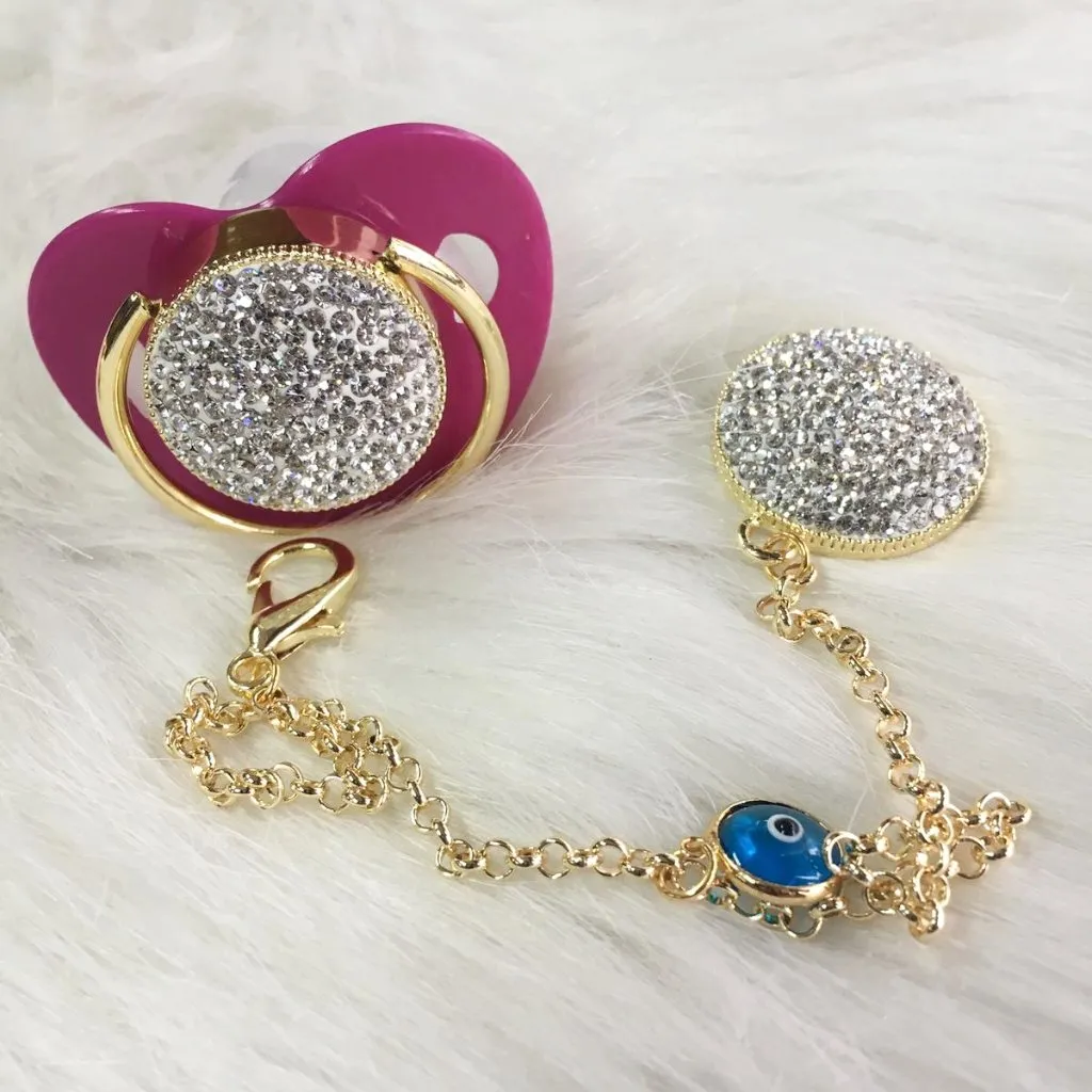 Swarovski Crystal Baby Pacifier & Evil Eye Charm