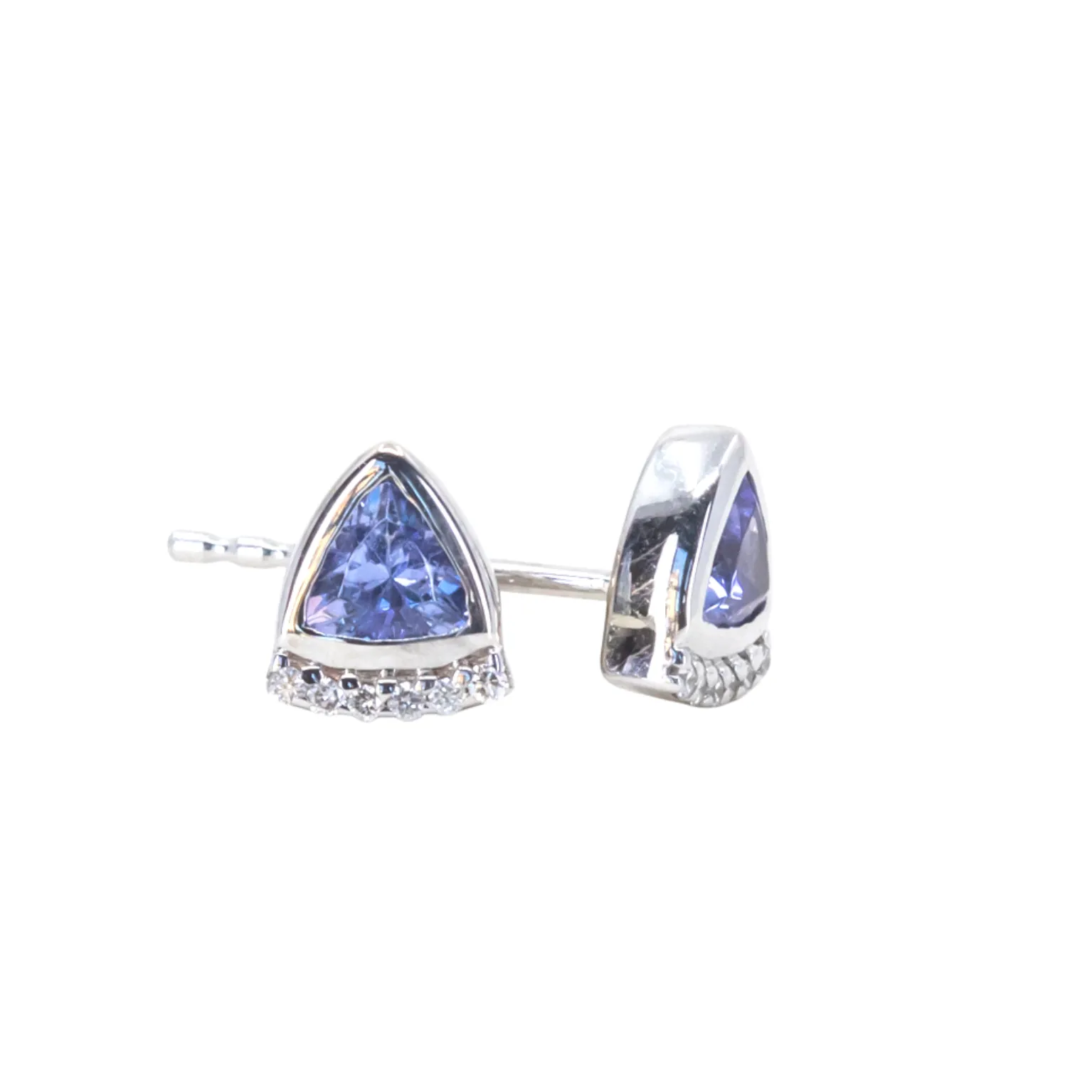 Tanzanite and Diamond Fan stud earrings in 14k Yellow and White Gold