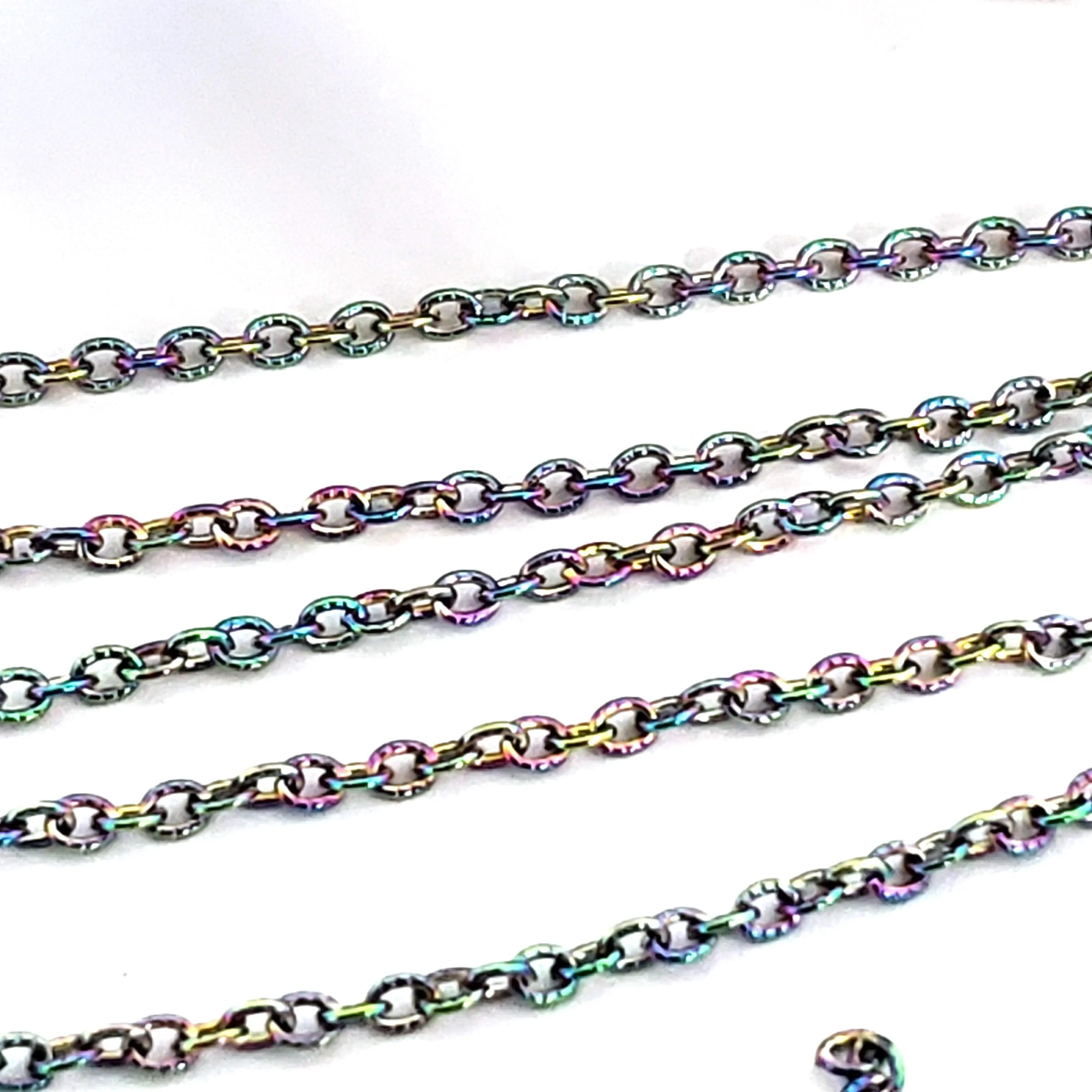 Textured Rainbow Stainless Steel Bulk Jewelry Making Chain 2.5x3mm Oval Links Chain, 30 Feet, #1031 MC