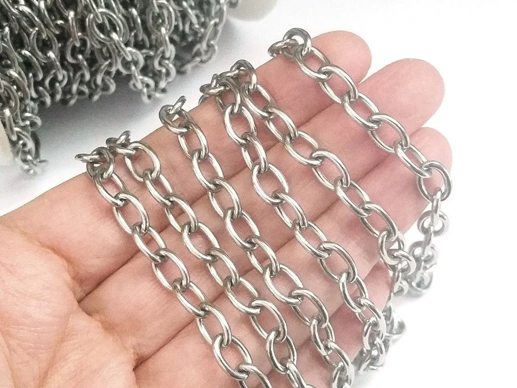 Thick Stainless Steel Jewelry Chain, 10 Meter Spool, Open Links, 9x6x1.4mm, #1932