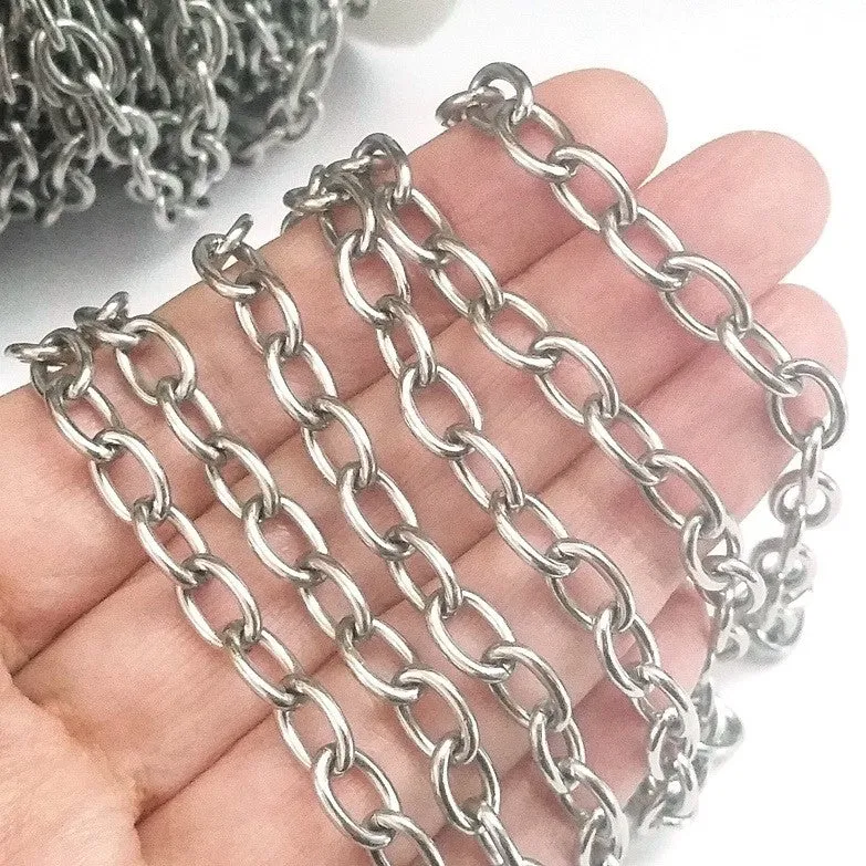 Thick Stainless Steel Jewelry Chain, 10 Meter Spool, Open Links, 9x6x1.4mm, #1932