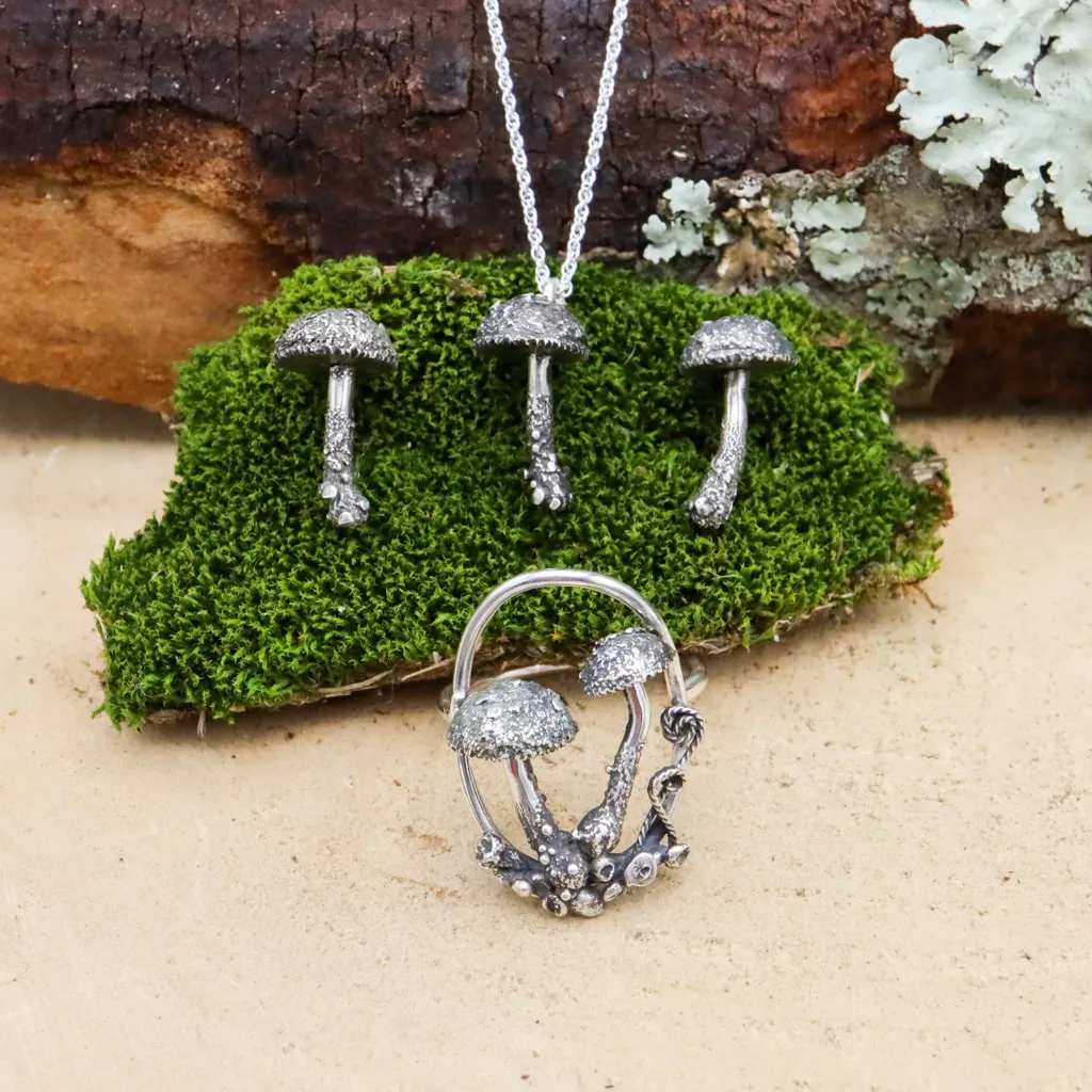 Tiny Mushroom Jewelry Set