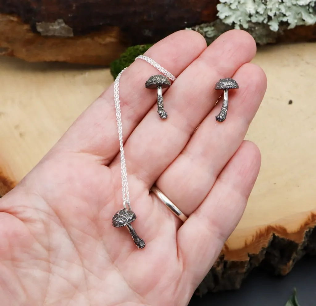 Tiny Mushroom Jewelry Set