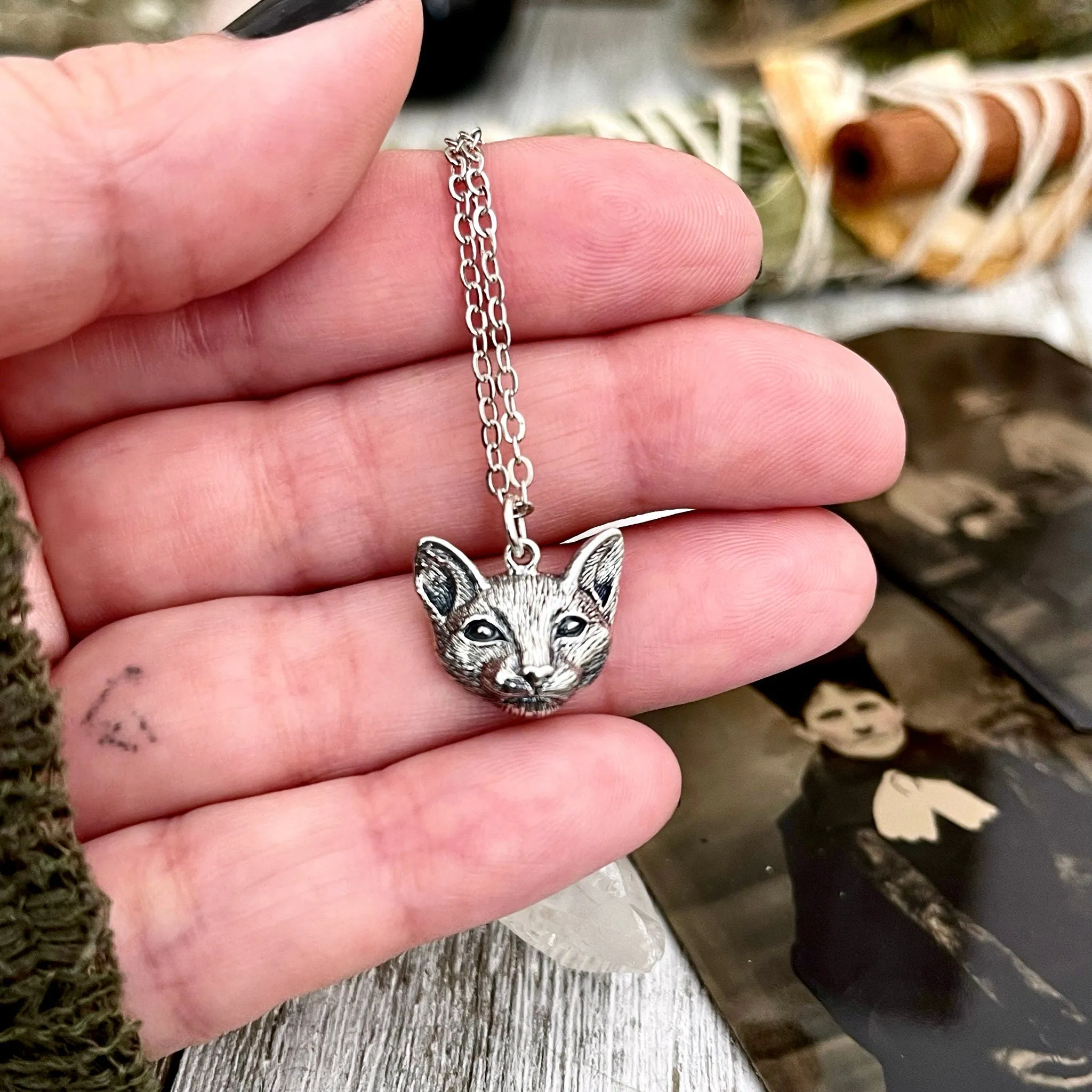 Tiny Talisman Collection - Sterling Silver Cat Necklace Pendant  17mm  /