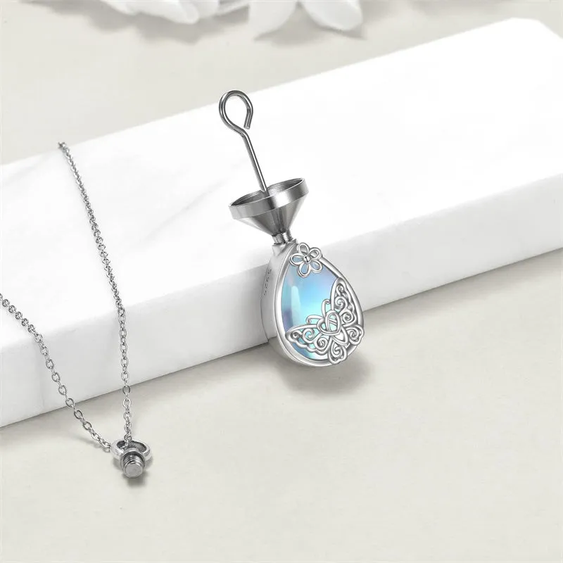 Tree of Life/Hummingbird Urn Necklace Moonstone Necklace for Ashes 925 Sterling Silver Cremation Jewelry for Women