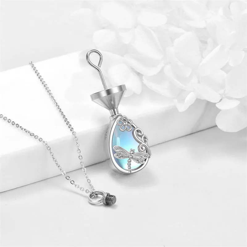 Tree of Life/Hummingbird Urn Necklace Moonstone Necklace for Ashes 925 Sterling Silver Cremation Jewelry for Women