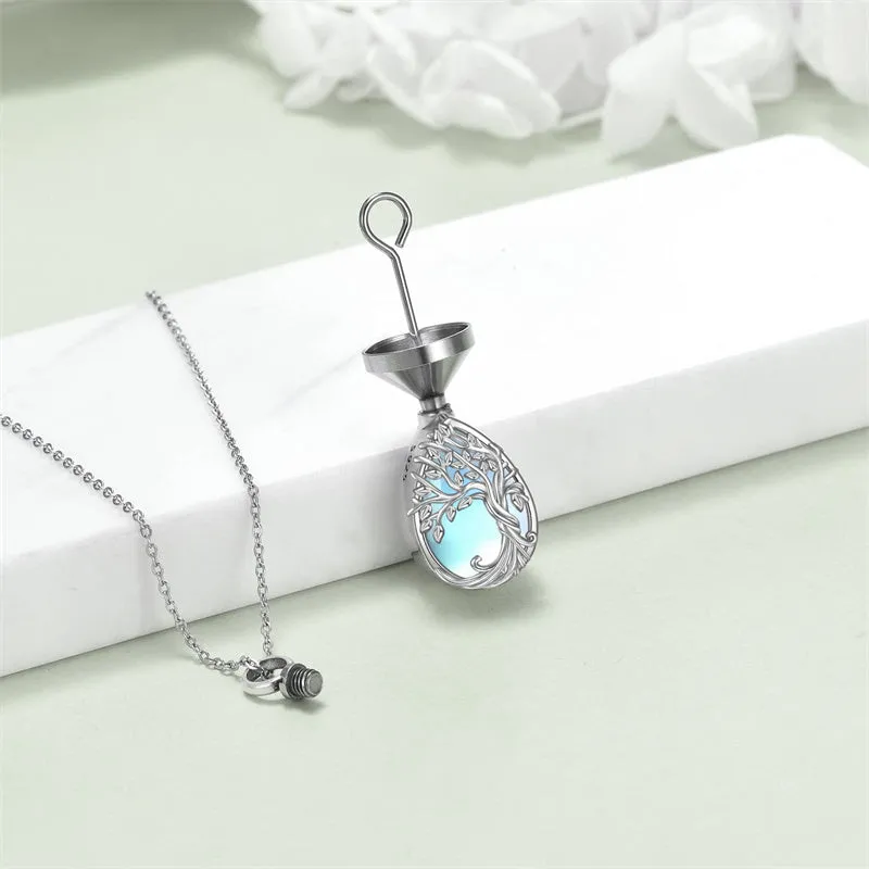 Tree of Life/Hummingbird Urn Necklace Moonstone Necklace for Ashes 925 Sterling Silver Cremation Jewelry for Women