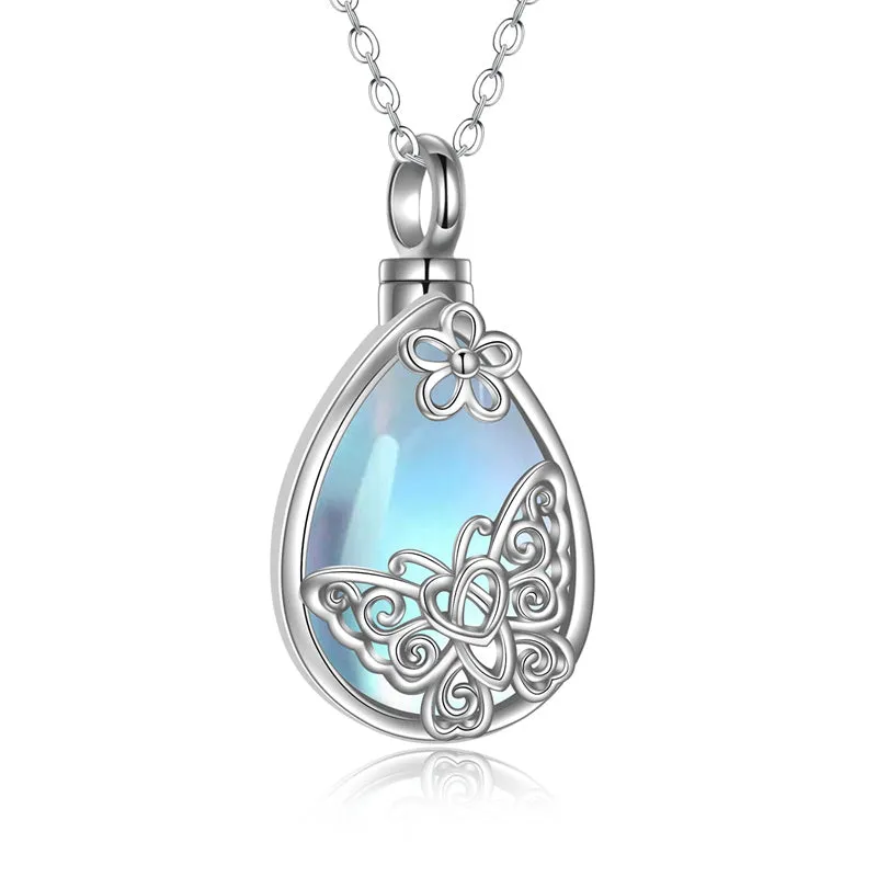 Tree of Life/Hummingbird Urn Necklace Moonstone Necklace for Ashes 925 Sterling Silver Cremation Jewelry for Women