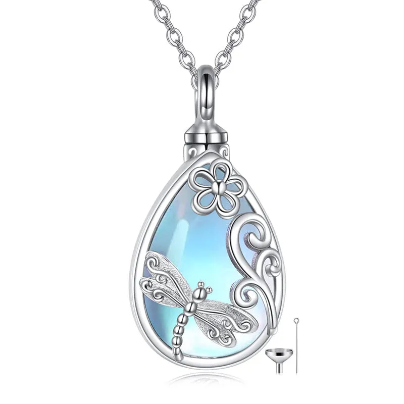 Tree of Life/Hummingbird Urn Necklace Moonstone Necklace for Ashes 925 Sterling Silver Cremation Jewelry for Women