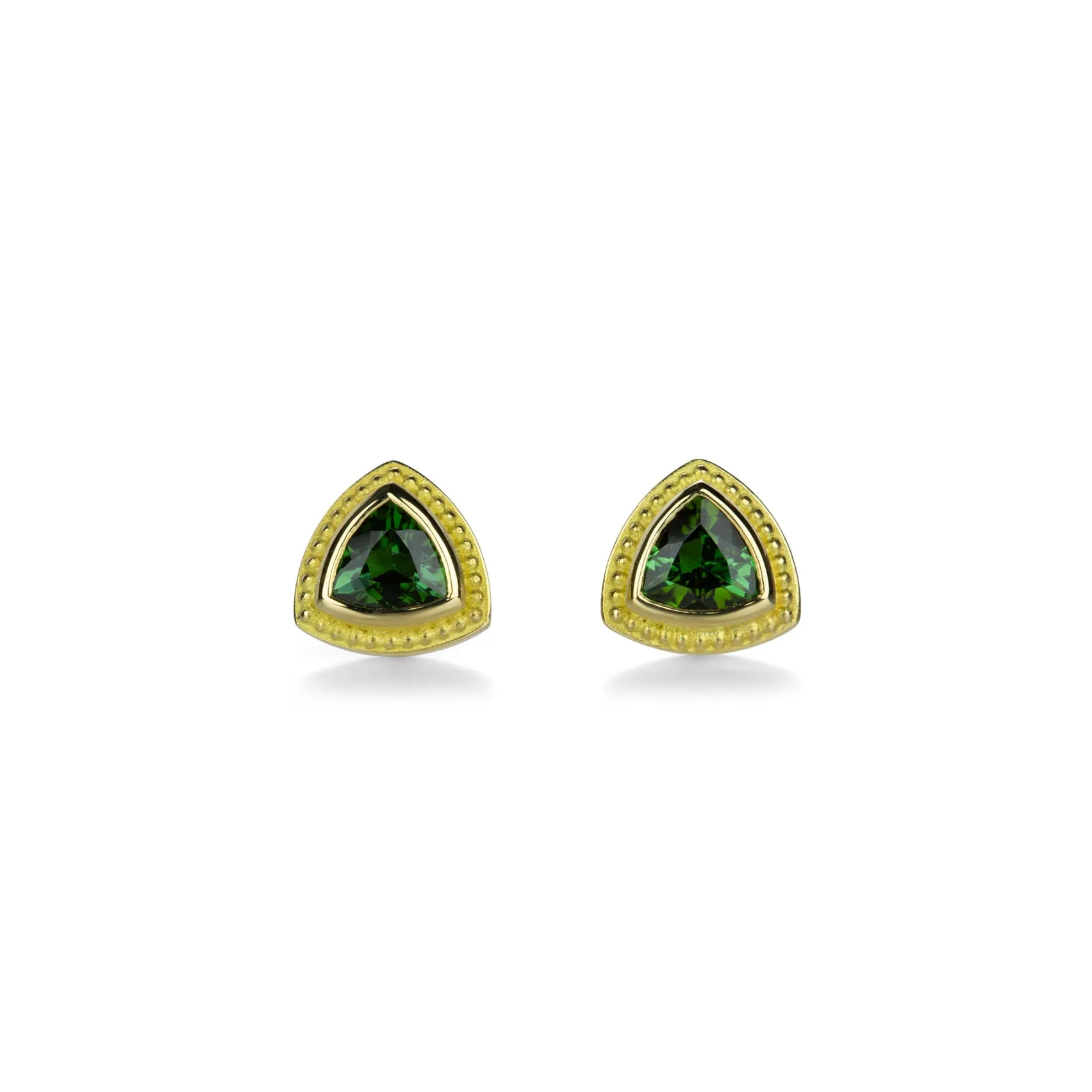 Trillion Green Tourmaline Studs