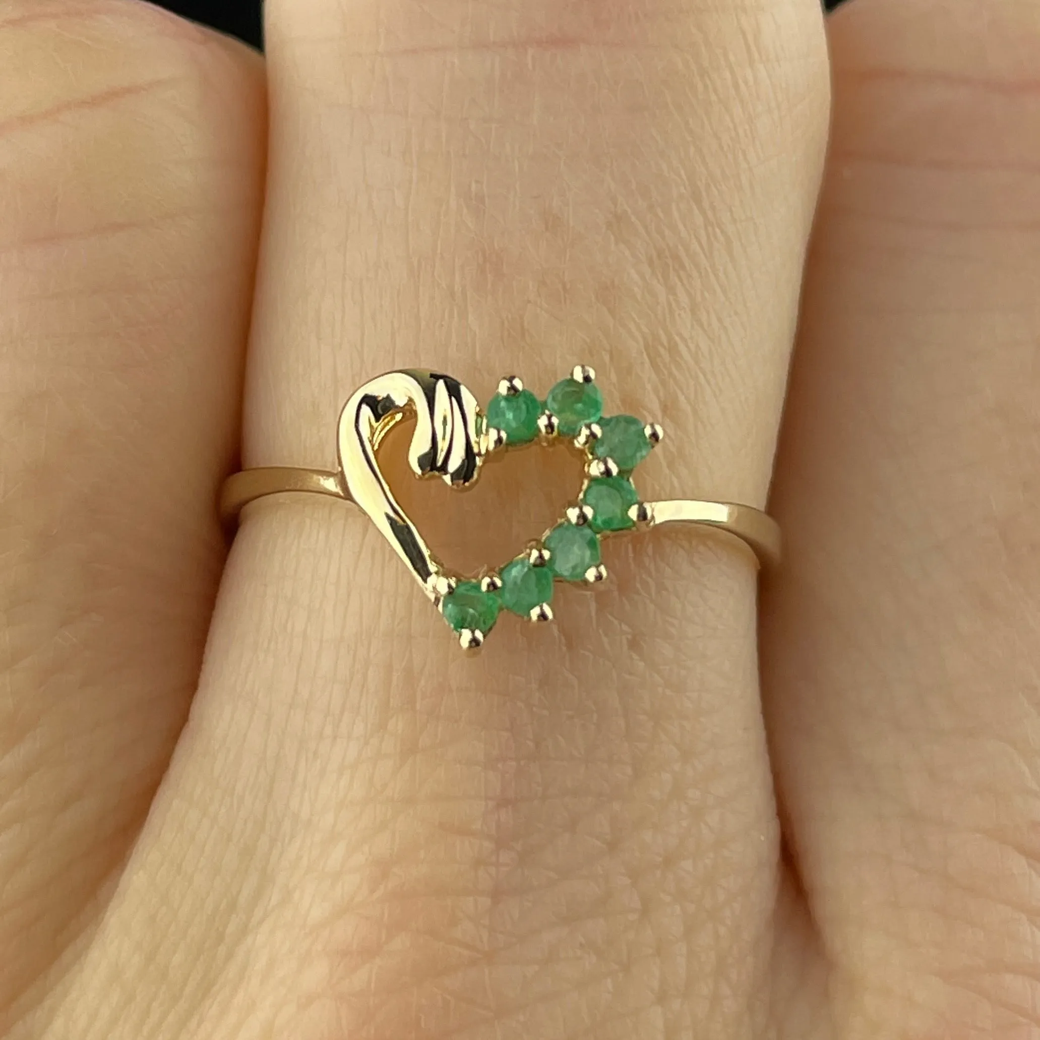 Vintage 10K Gold Emerald Heart Sweetheart Ring, Sz 7.5