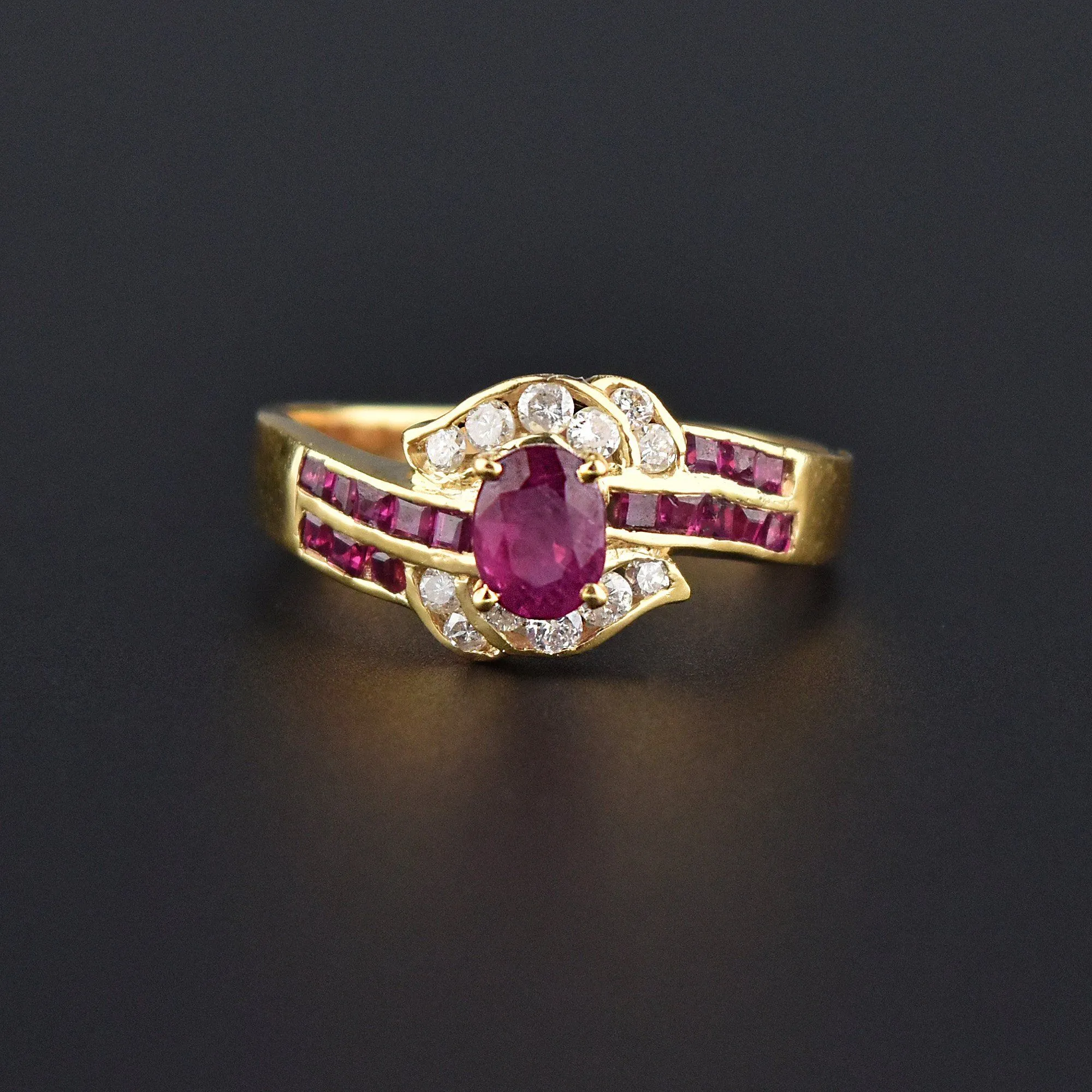 Vintage 14K Gold Natural Ruby and Diamond Ring, Sz 6