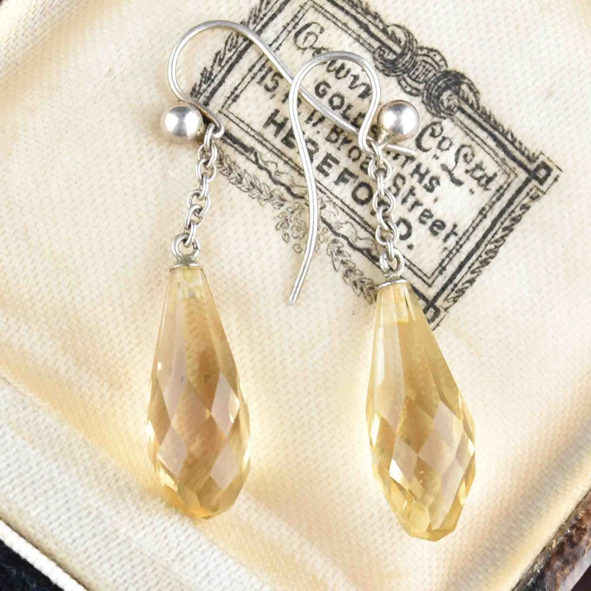 Vintage Art Deco Style Citrine Drop Earrings