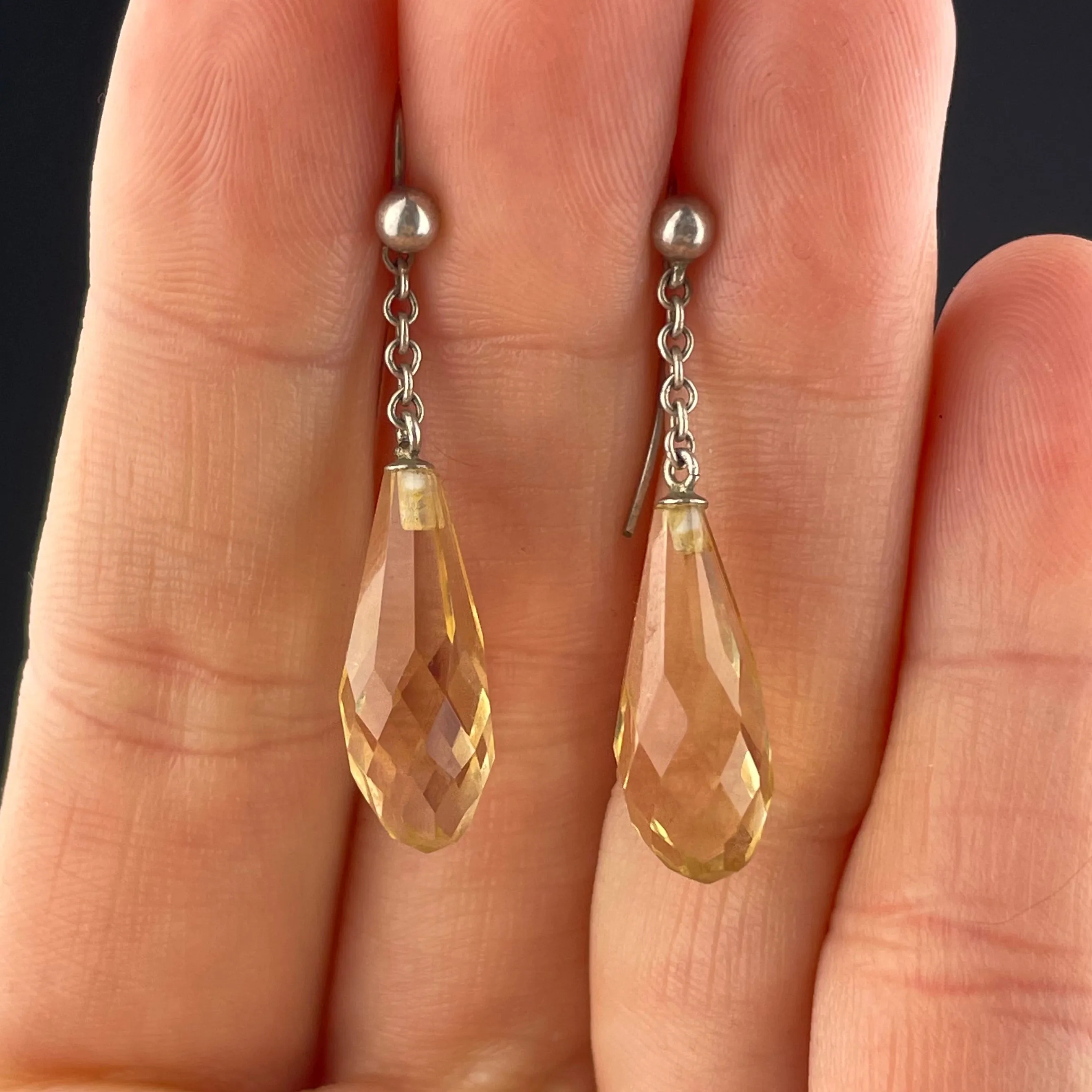 Vintage Art Deco Style Citrine Drop Earrings