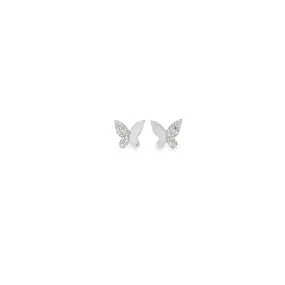 WD1232 14kt White Gold Pave Diamond Butterfly Stud