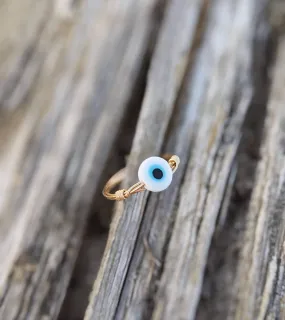 White Evil Eye Gold-Fill Ring