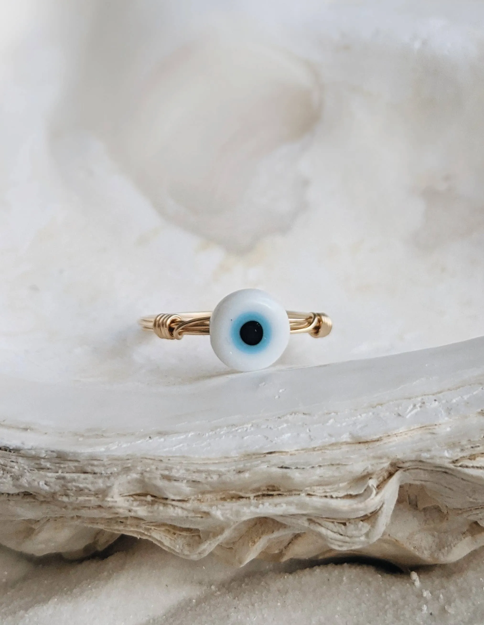 White Evil Eye Gold-Fill Ring