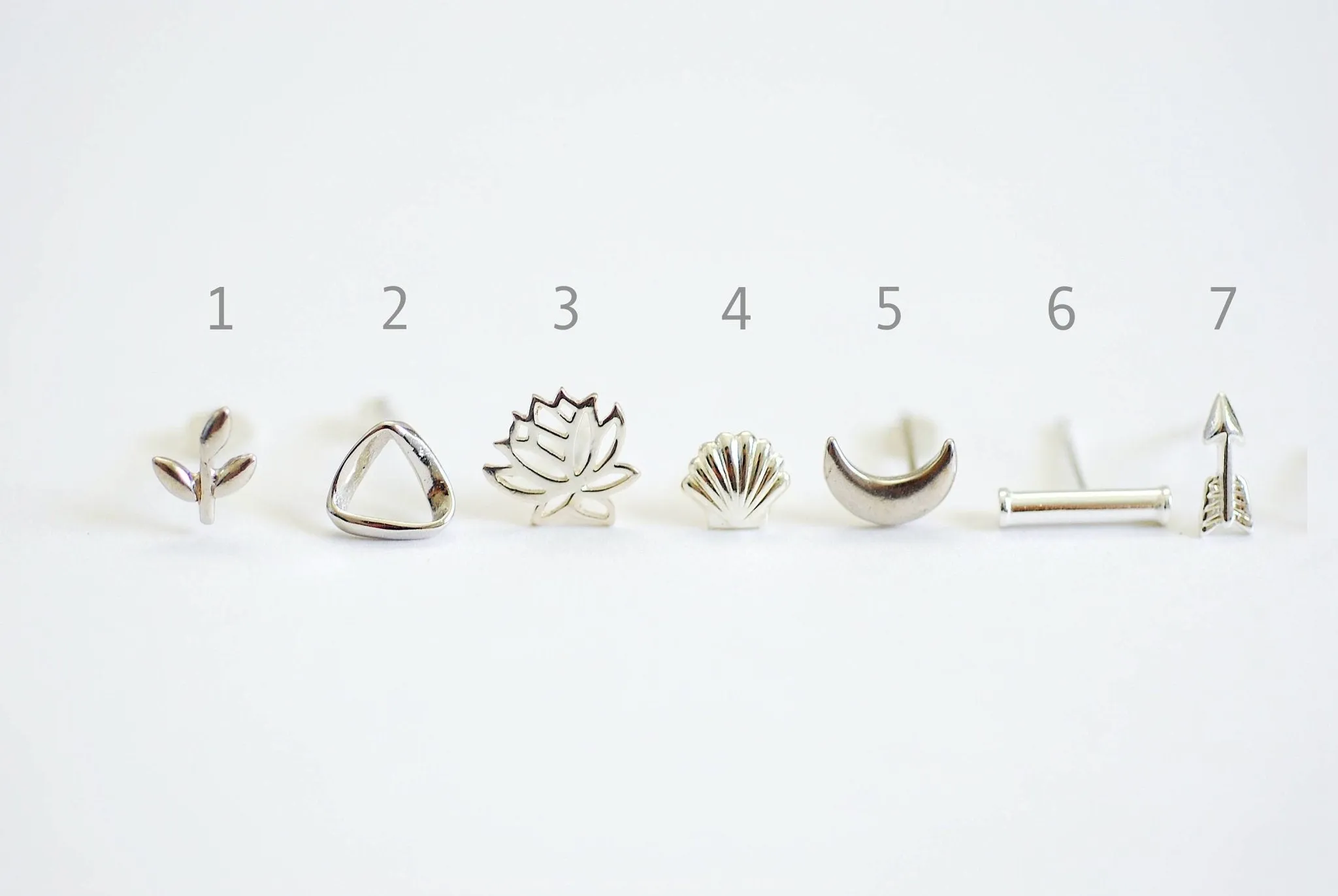 Wholesale 1 pair Sterling Silver Post Stud Earrings, Crescent Moon, Heart, Star, Ear Crawler, Bar, Arrow, Shell, Leaflet, Lotus Flower,Tree of Life