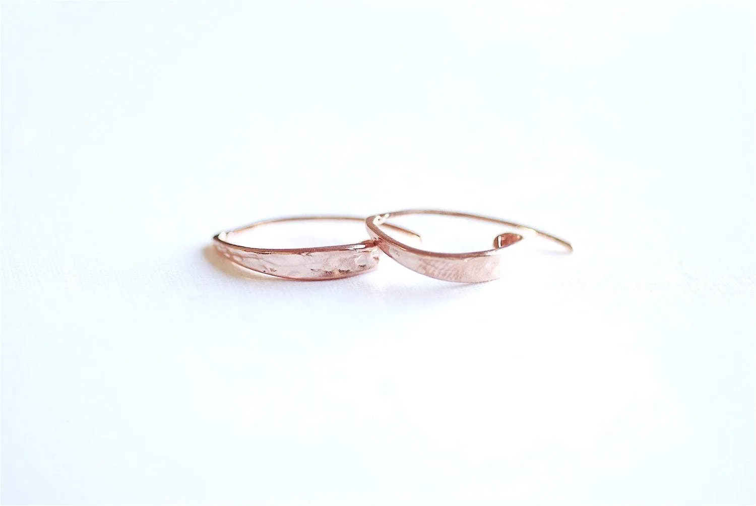 Wholesale Pink Rose Gold Vermeil Flattened Front Earwires- hammered flat front ear hooks, Earring Components, Gold Ear Hooks, Rose Gold Earrings, 108