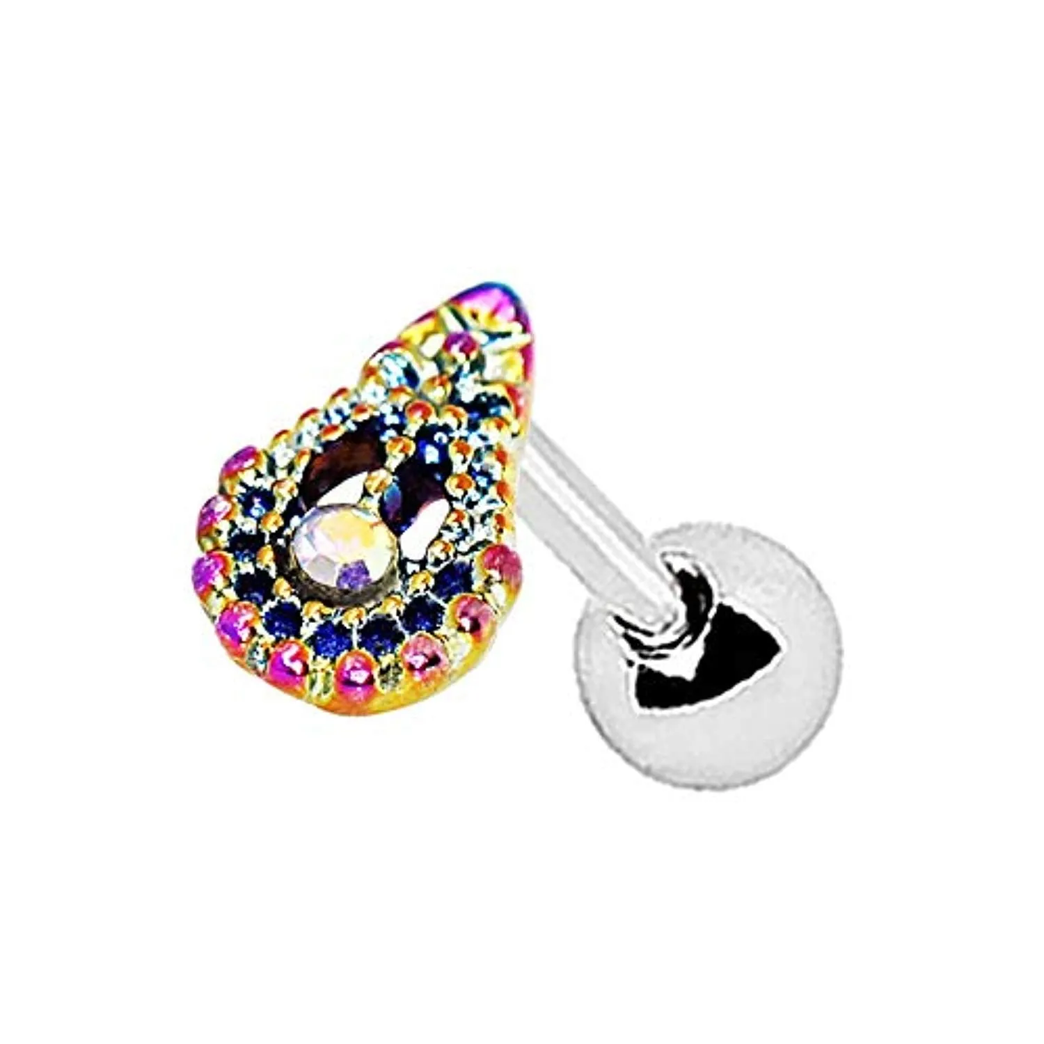 WildKlass 316L Stainless Steel Rainbow PVD Plated Teardrop Cartilage Earring