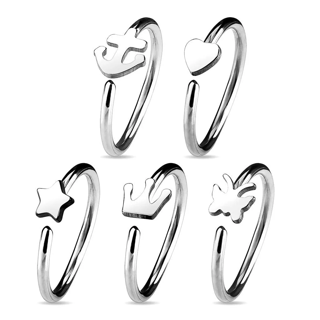 WILDKLASS 5 Pcs Value Pack IP Plated Assorted Shaped 316L Surgical Steel Hoop Ring for Nose & Ear Cartilage