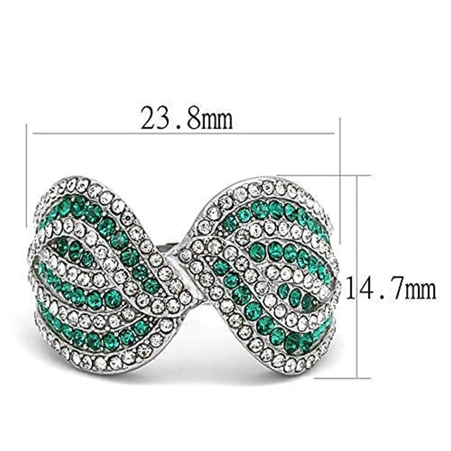 WildKlass Stainless Steel Ring High Polished Women Top Grade Crystal Emerald