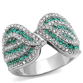 WildKlass Stainless Steel Ring High Polished Women Top Grade Crystal Emerald