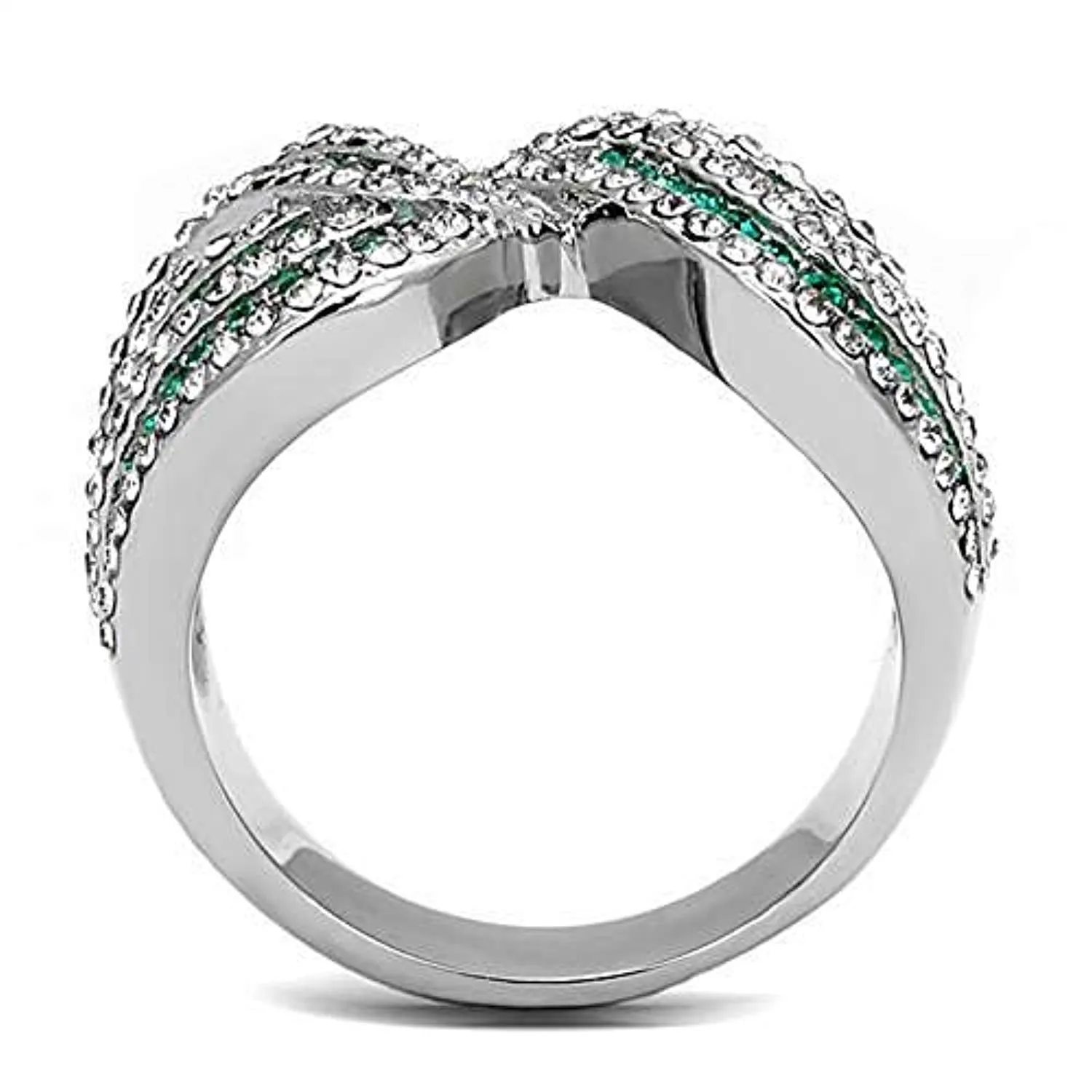 WildKlass Stainless Steel Ring High Polished Women Top Grade Crystal Emerald