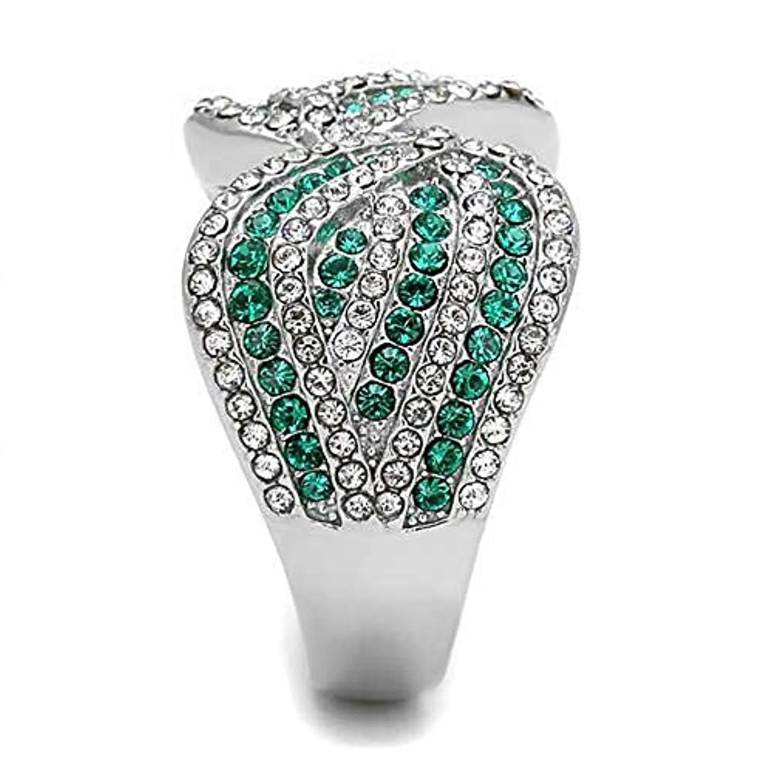 WildKlass Stainless Steel Ring High Polished Women Top Grade Crystal Emerald