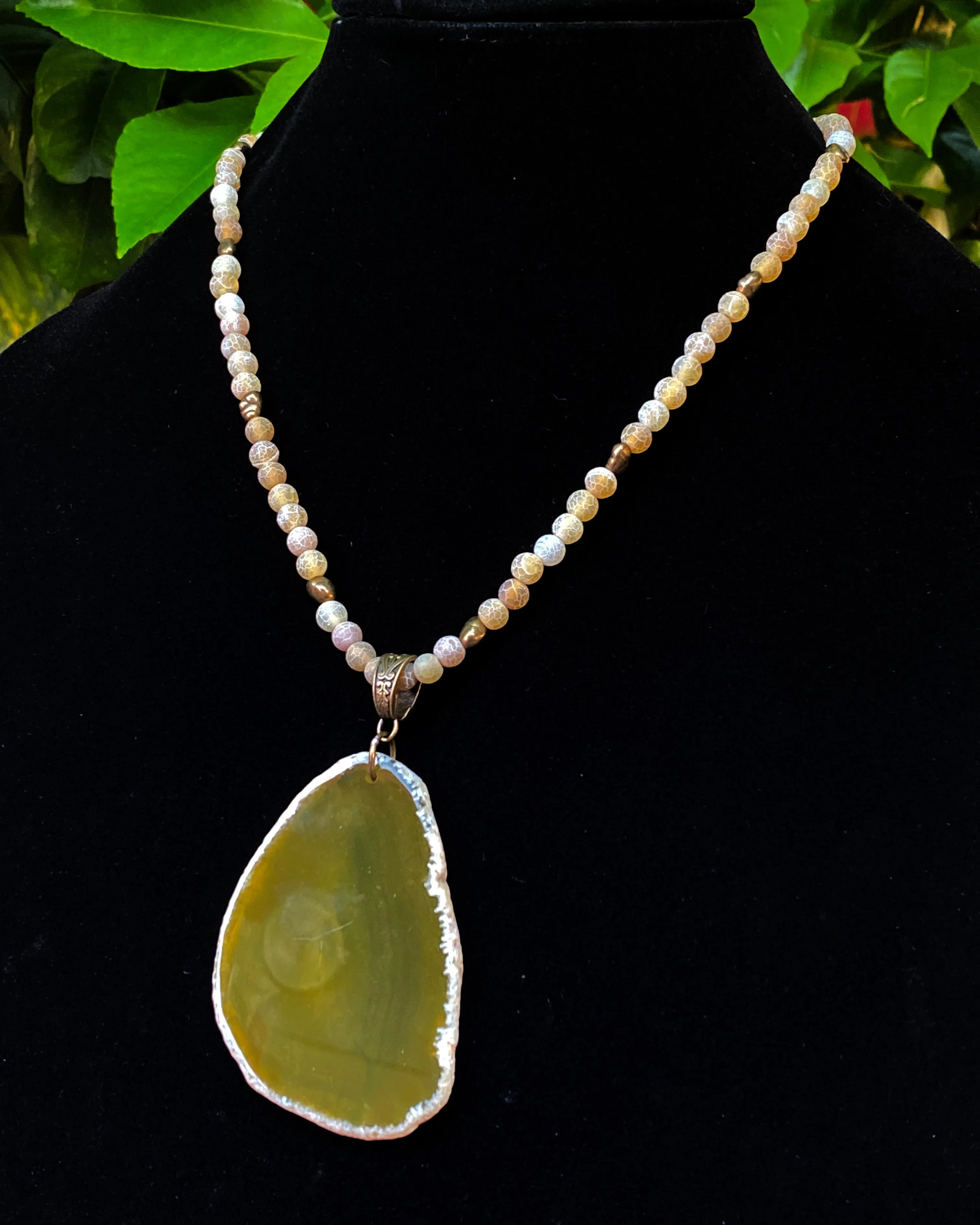 Yellow Agate Slice Beaded Necklace