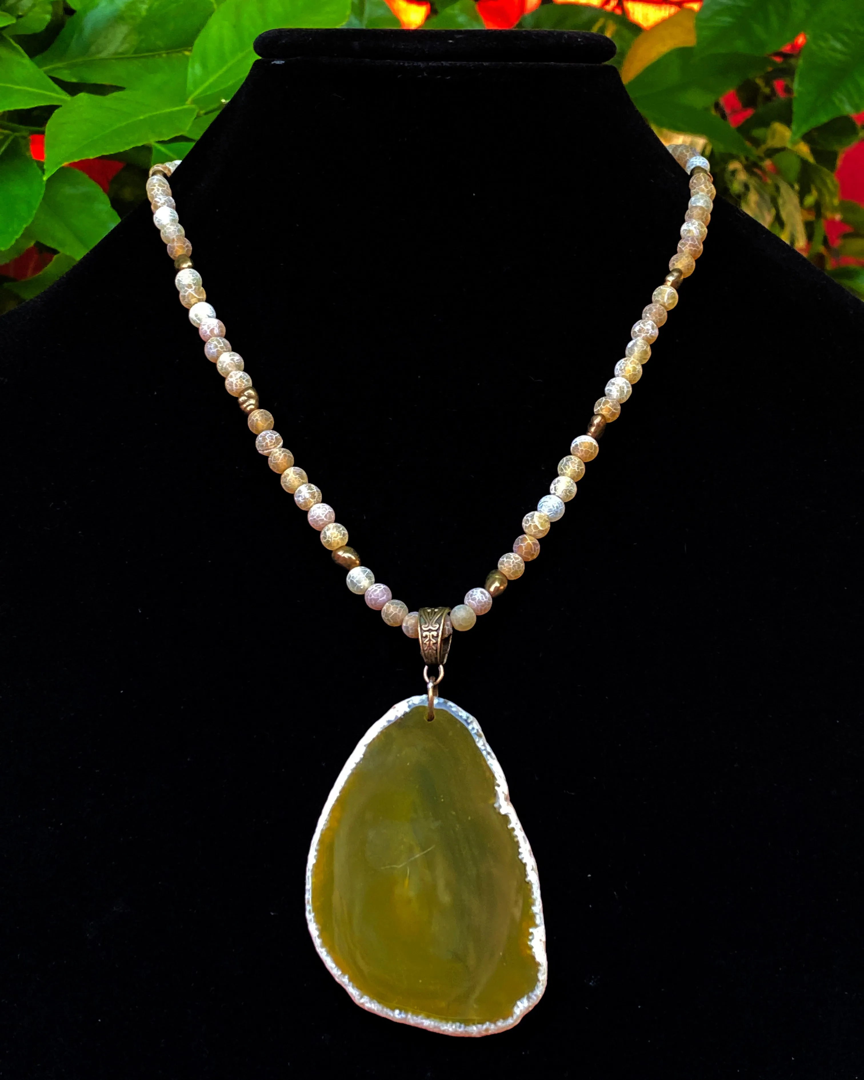 Yellow Agate Slice Beaded Necklace